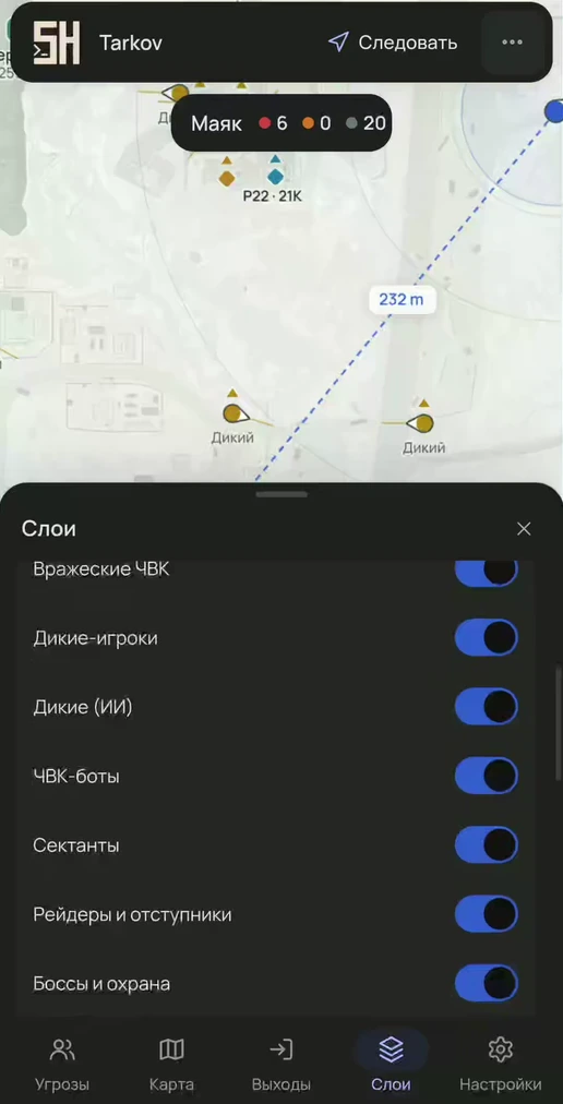 вкладка «Слои» с переключателями по типам ИИ